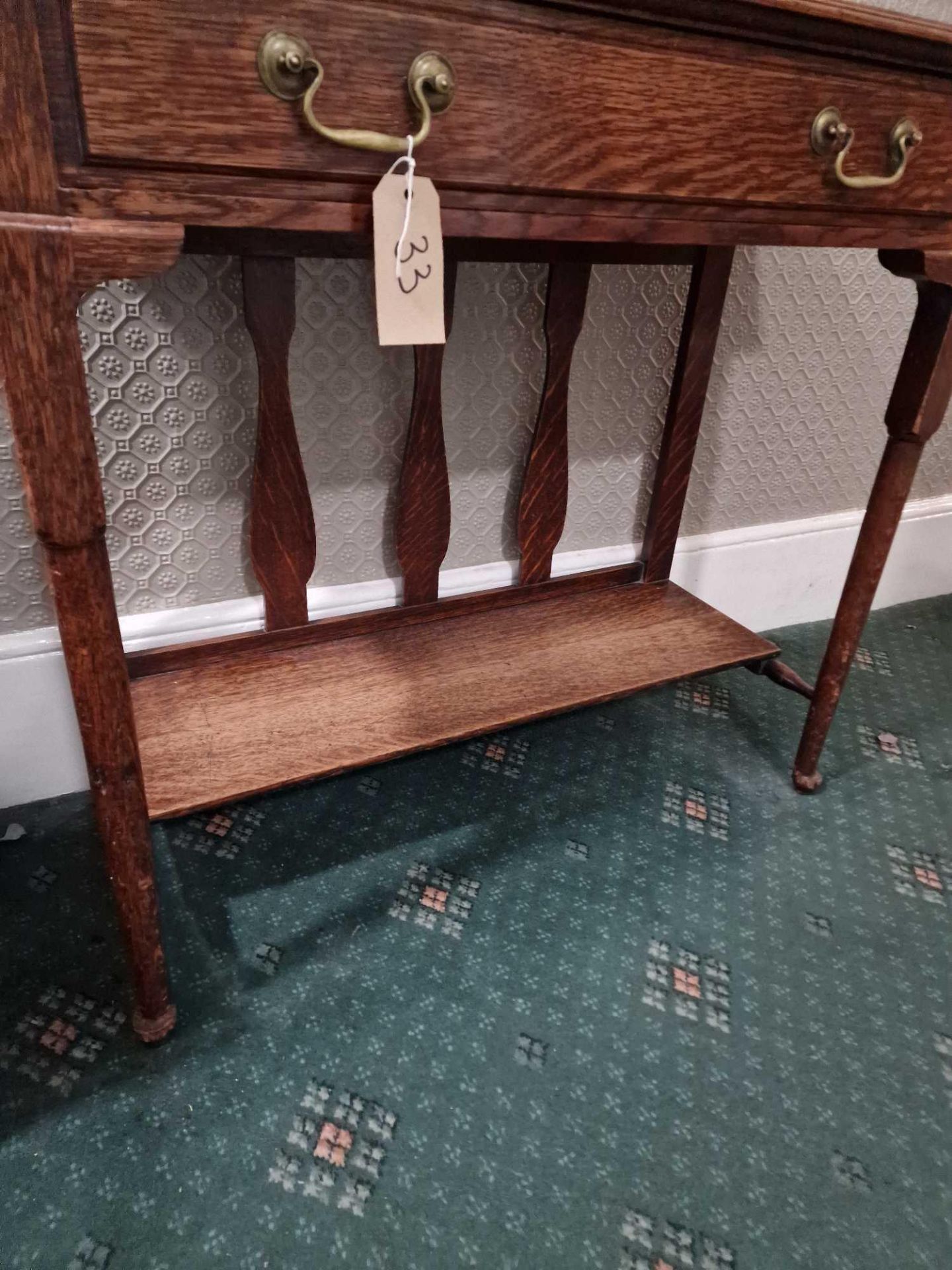 A Victorian Oak Stained Hall Table  Raised Carved Moulded Back Above A Beautifully Figured Top - Image 4 of 6