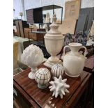 A Of Six Pieces Of White Decorative Objets As Photographed Includes Vases Urn And Tactile Decorative