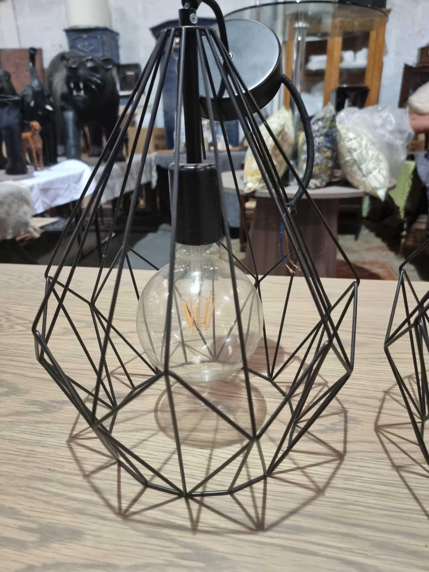 2 x Eglo Carlton Pendant Lights The Pendant Light Features A Black Diamond-Shaped Caged Body. The - Image 2 of 5
