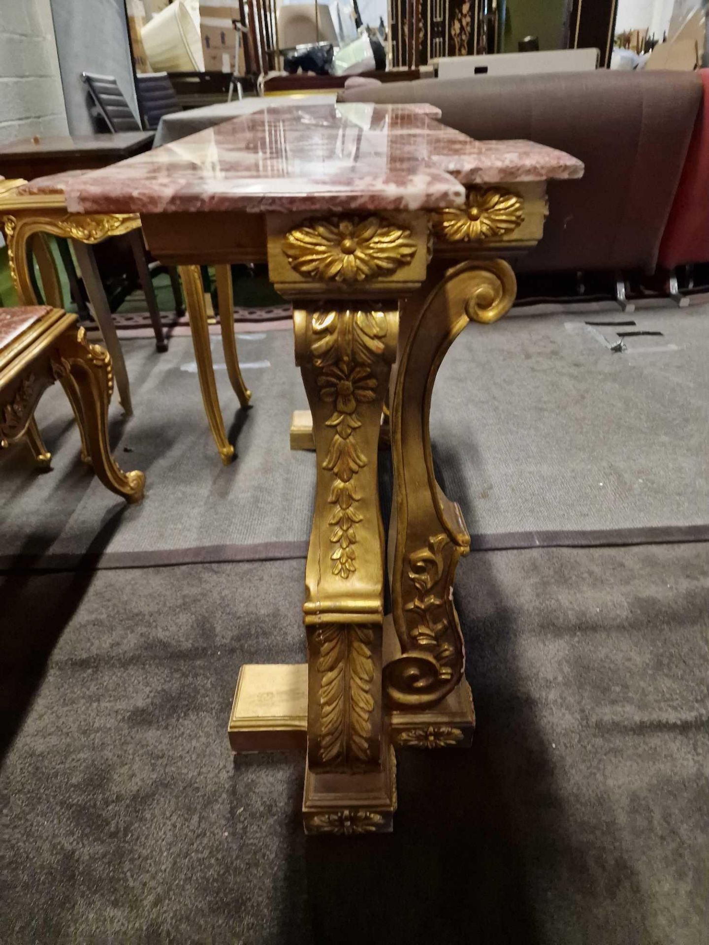 Italian Carved Gilt Wood Rococo Style Console Table The Bevelled Moulded And Thick Rosso Alicante - Image 23 of 24