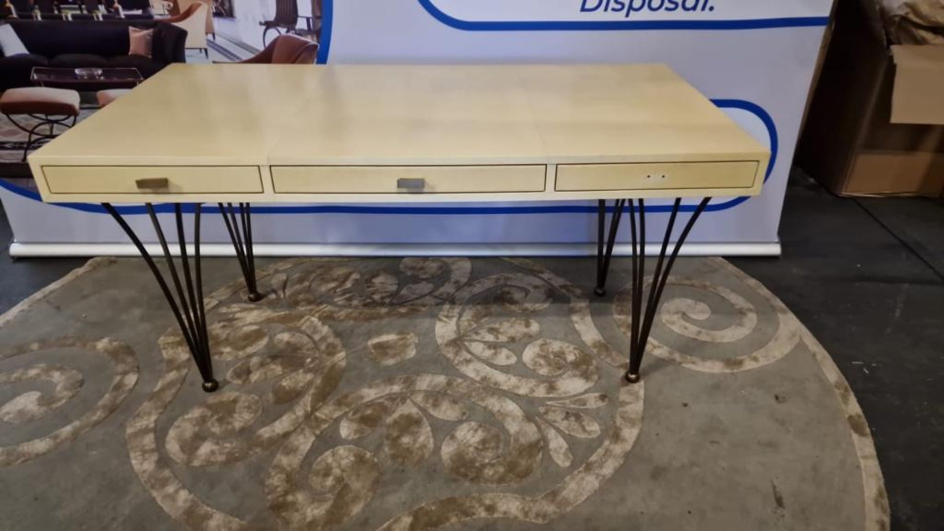 Ravel Natural Vellum and Aged Brass Desk By Julian Chichester A Stunning 1950s Inspired Desk In