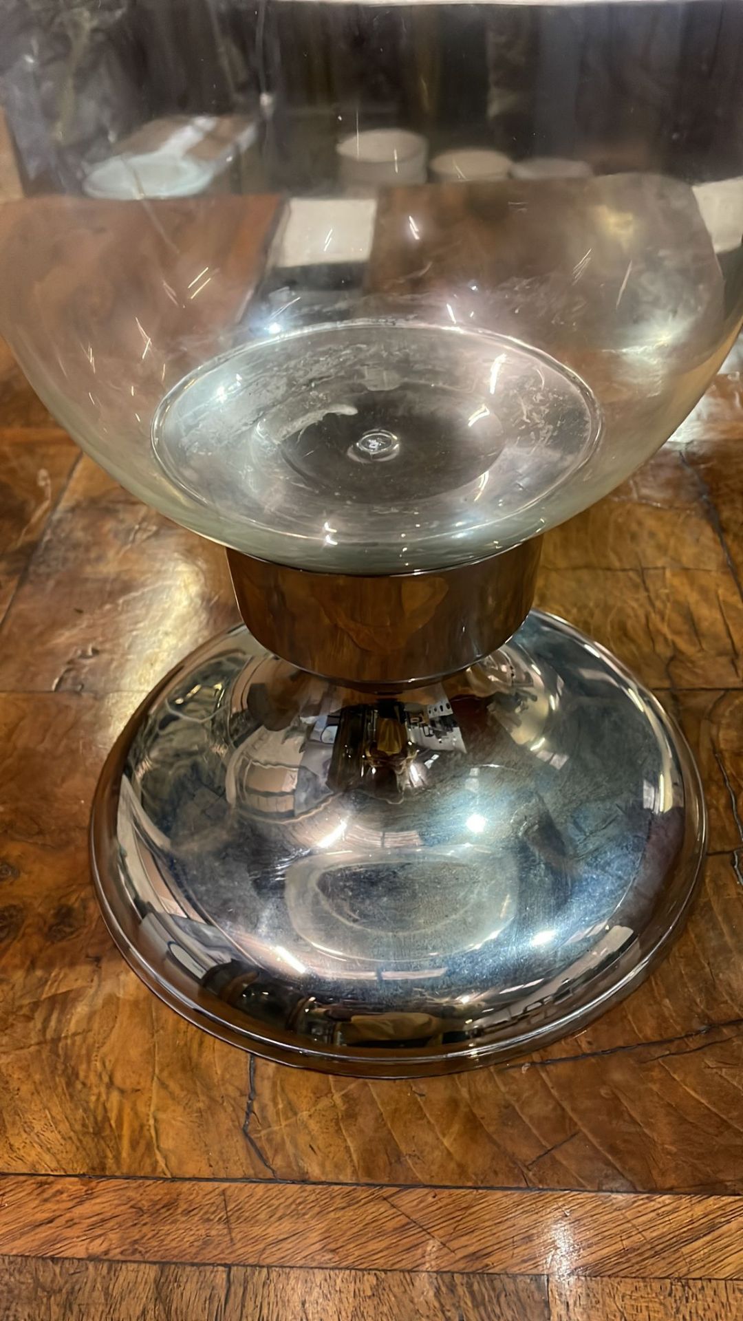 A Pair Of Grosvenor Huge Glass Vase/Candleholders With Nickel Silver Base And Rim 49cm High x 28cm - Bild 16 aus 16