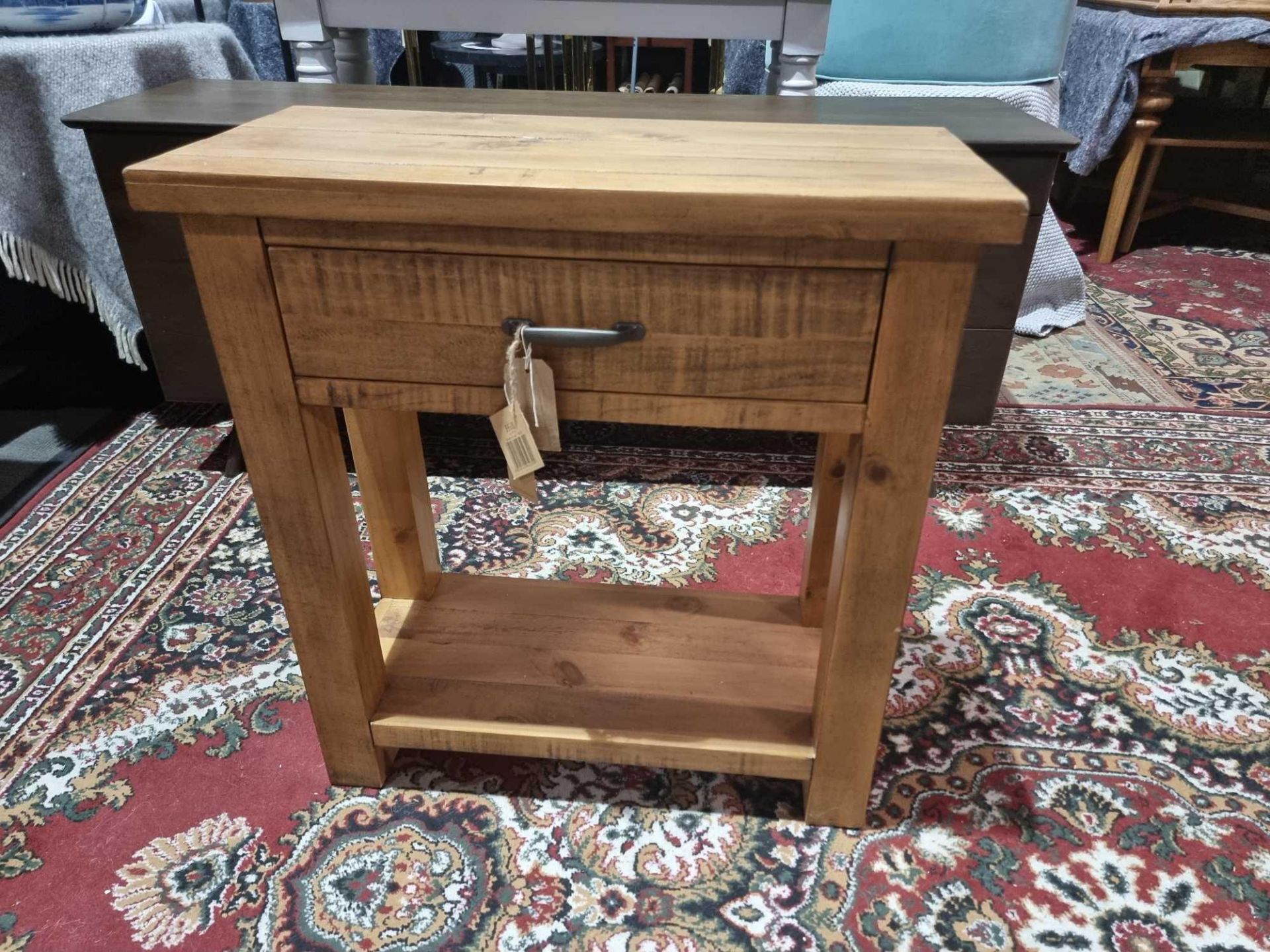 Oak Hall Table Featuring Classic Styling And A Convenient Drawer And Shelf For Storing Books Or