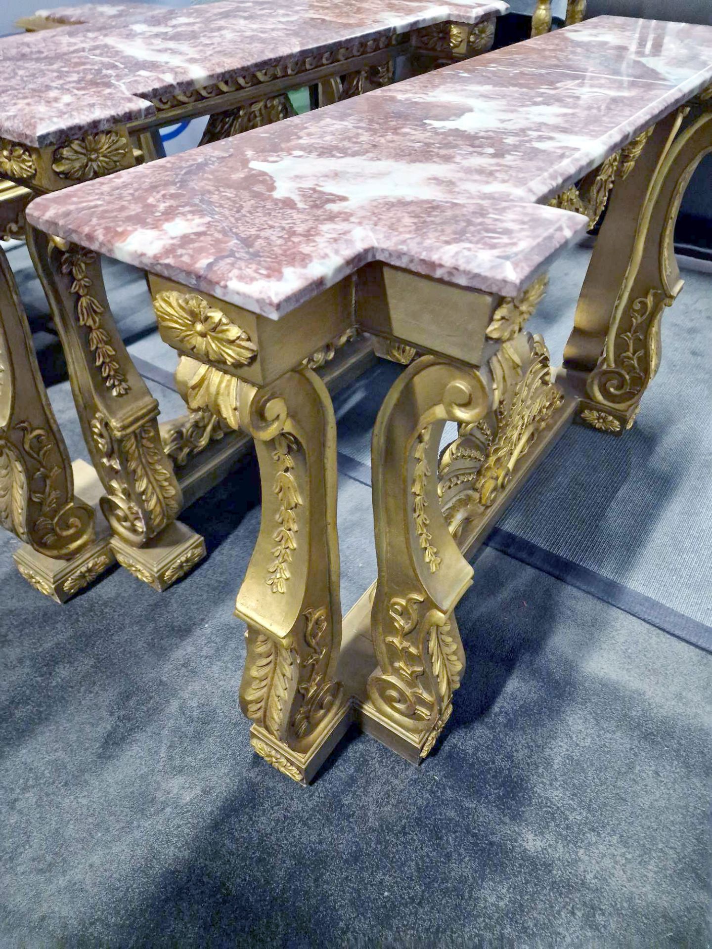 Italian Carved Gilt Wood Rococo Style Console Table The Bevelled Moulded And Thick Rosso Alicante - Image 16 of 24