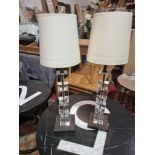 A Pair Of Heathfield And Co Berlin Crystal Medium Table Lamp With Solid Crystal Cube Detail To