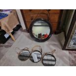 A Set Of 4 x Mirrors Round Mirror With A Leather Frame And Strap And A Padded Back 71cm And 3 x