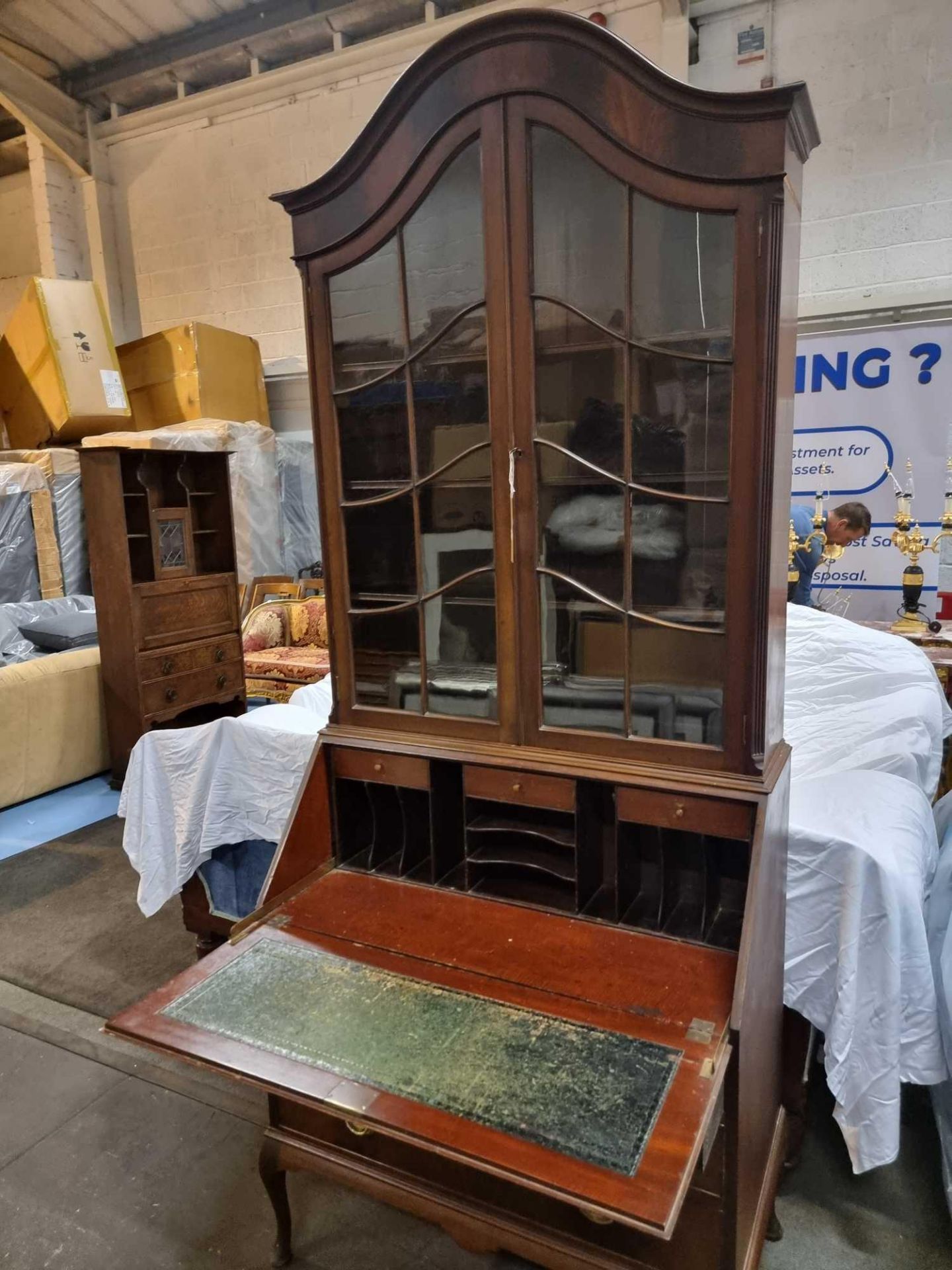 Mahogany Secretaire Bookcase By P E Gane Ltd, 1909-1954, Bristol, Furnishers Surmounted By Double - Image 8 of 15