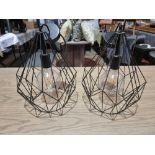 2 x Eglo Carlton Pendant Lights The Pendant Light Features A Black Diamond-Shaped Caged Body. The