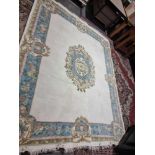 Renaissance Savonnerie Palace Rug 9.6ft x 7.7ft In Cream White Blue Pink And Gold With A Stunning
