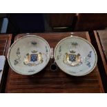 2 x Villa Garnelo Spain Decorated Bowls Painted With The Tirecefeville Family Crest Impressed