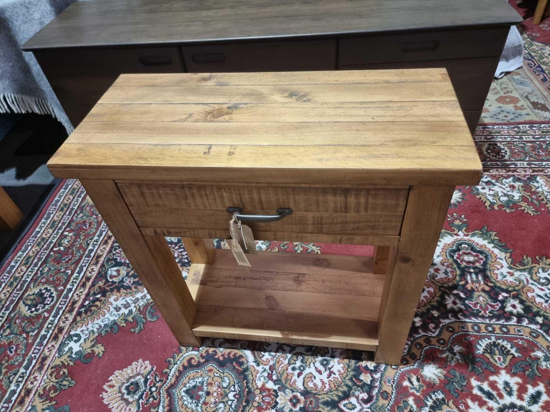 Oak Hall Table Featuring Classic Styling And A Convenient Drawer And Shelf For Storing Books Or - Image 2 of 6