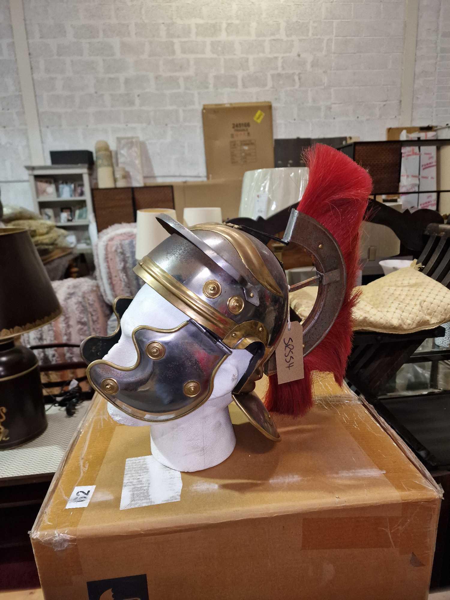 Roman Gladiator Reproduction Helmet Brass Antique Finish Replica - Image 2 of 5