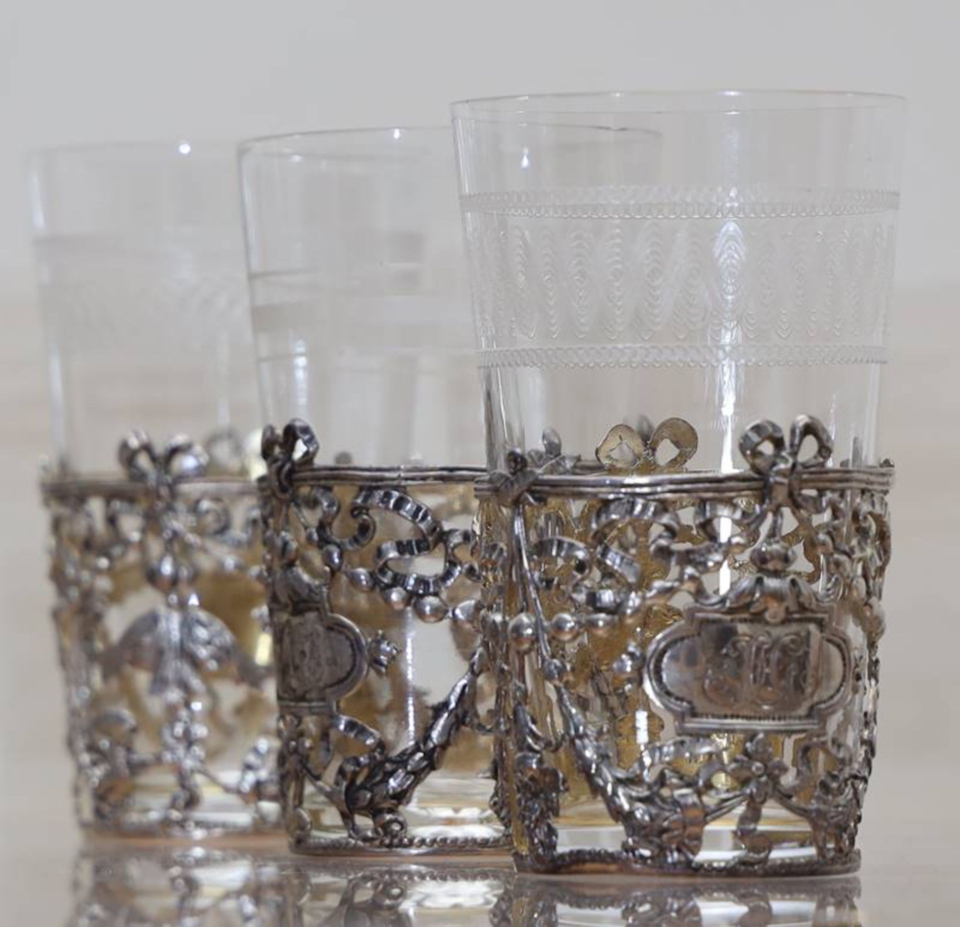 Six glasses with silver mount - Image 3 of 6