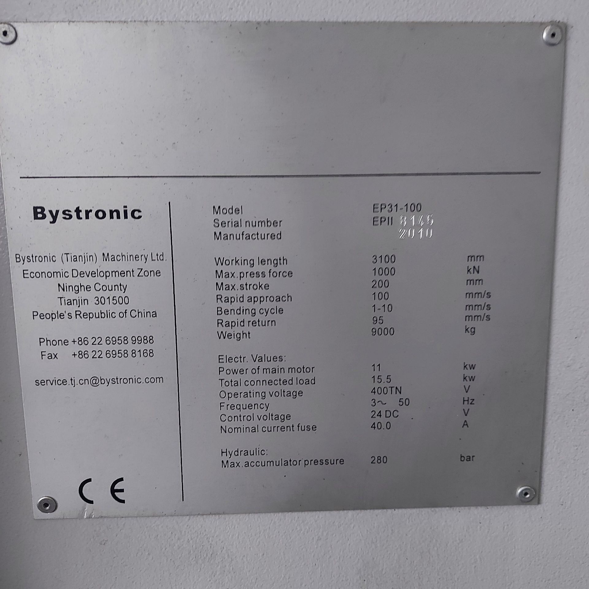 Bystronic AFM-EP2 100 CNC Down Stroking Hydraulic Press Brake Model EP31-100, Year 2010 - Image 4 of 12