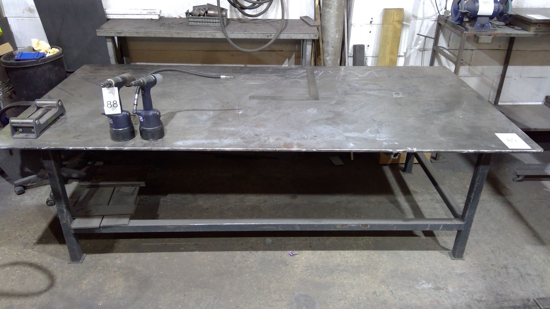 Steel workbench approx 2.5m x 1.25m