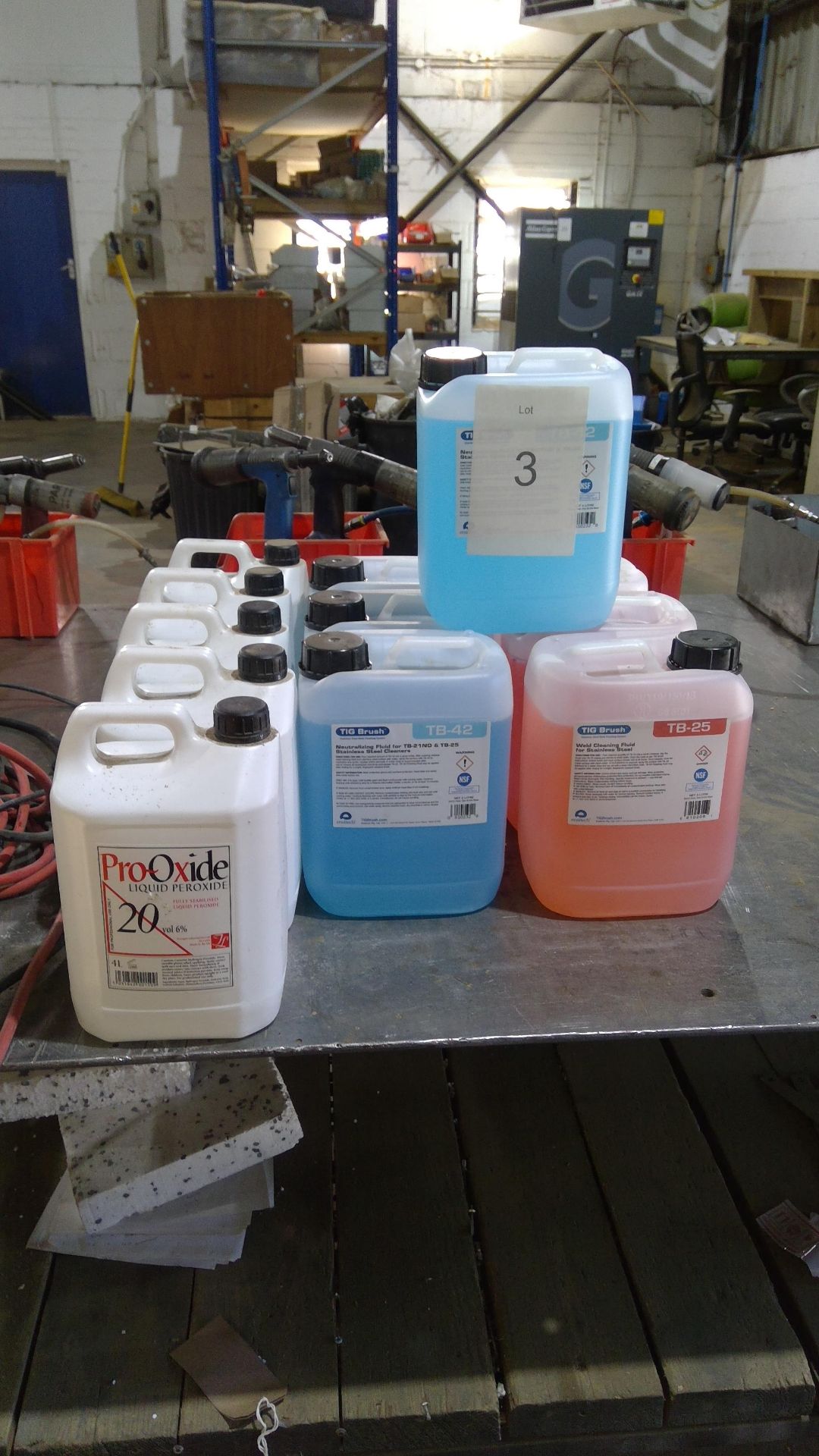 Assorted stainless steel cleaning fluids