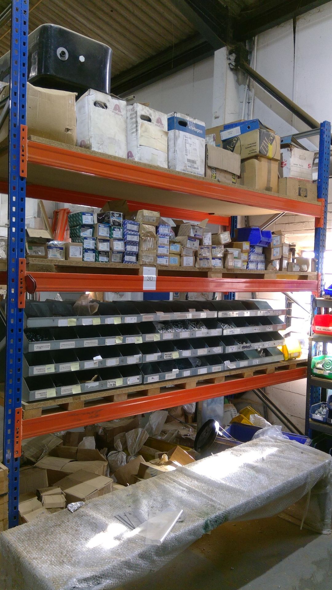 3 Tier Pallet racking approx 2.8m wide x 3m high plus contents