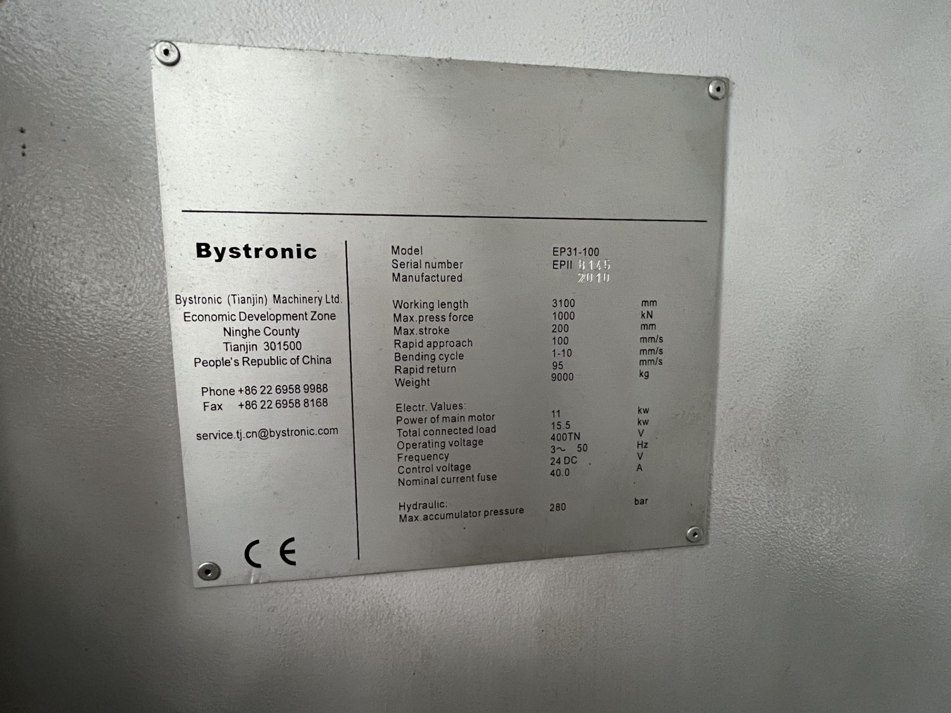 Bystronic AFM-EP2 100 CNC Down Stroking Hydraulic Press Brake Model EP31-100, Year 2010 - Image 7 of 12