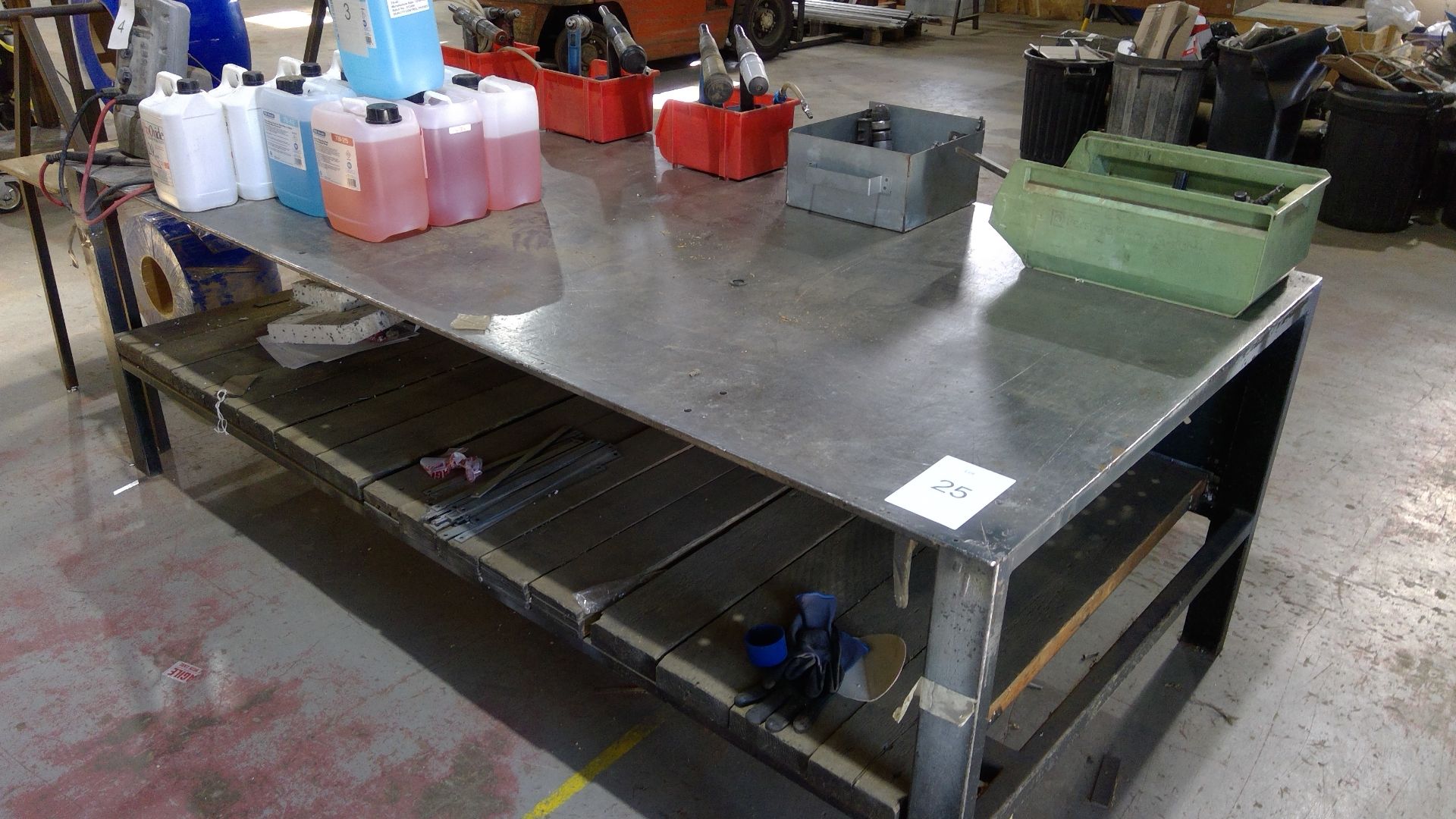 Steel work bench with shelf below 2500mm x 1250mm (Contents Excluded)