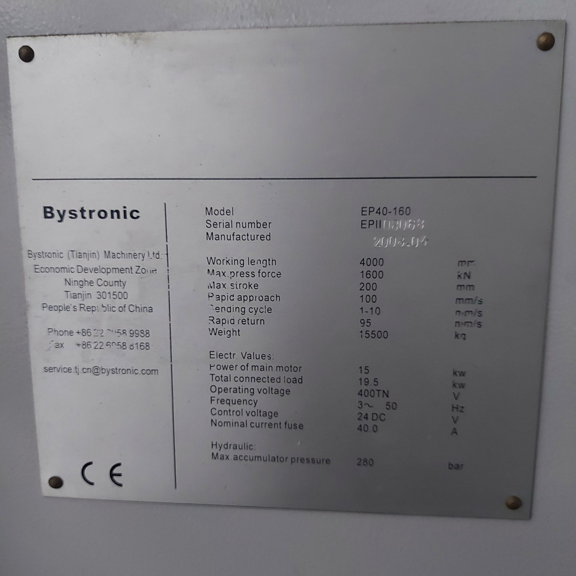 Bystronic AFM-EP2 160 CNC Down Stroking Hydraulic Press Brake Model EP40-160, Year 2008 - Image 4 of 20