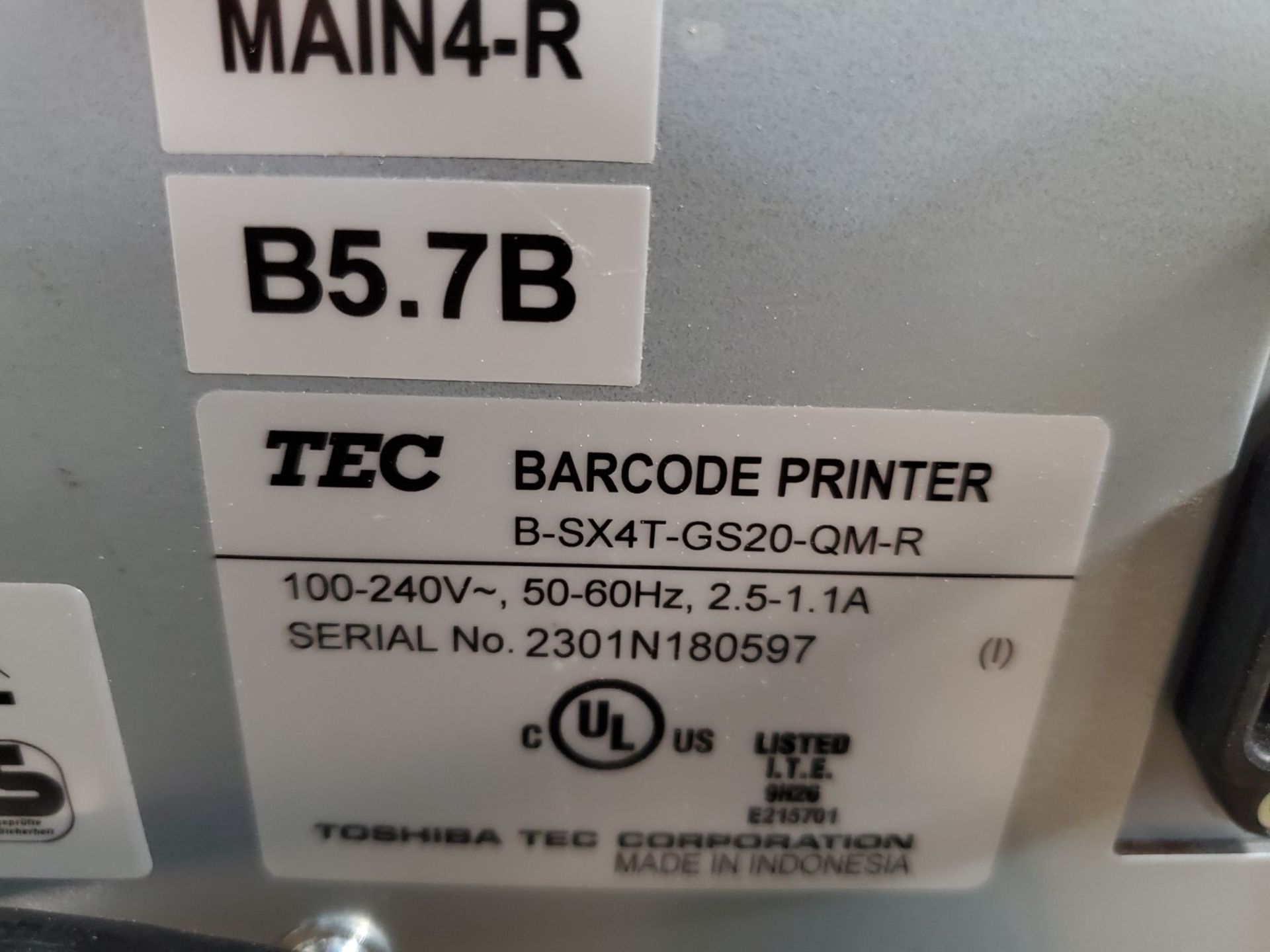 TEC SATO Barcode Printer, model B-SX4T-GS20-QM-R, 120 volts - Image 2 of 4