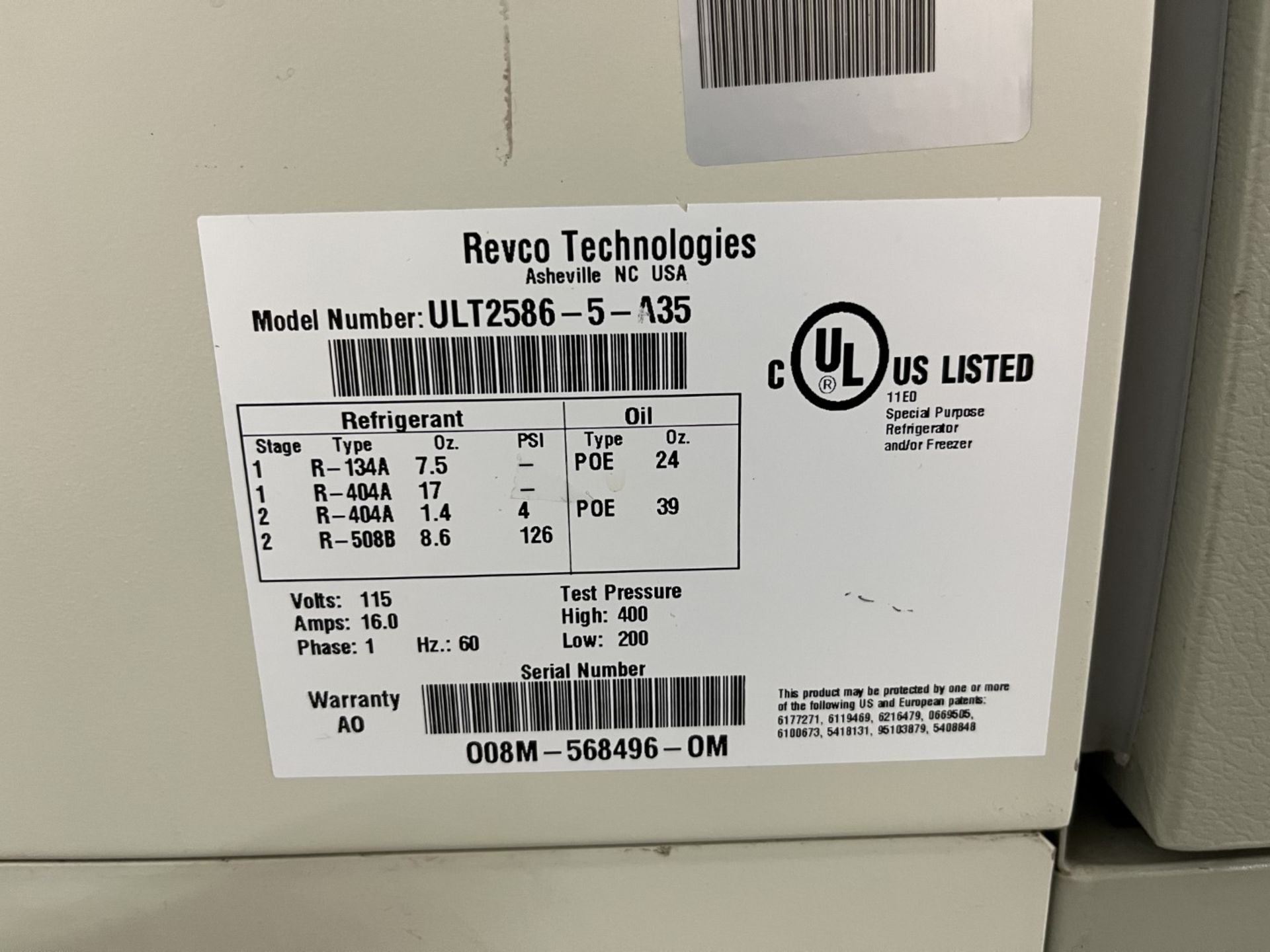 Revco Ultra Low Temperature Freezer, Model ULT2586-5-A35 - Image 8 of 8