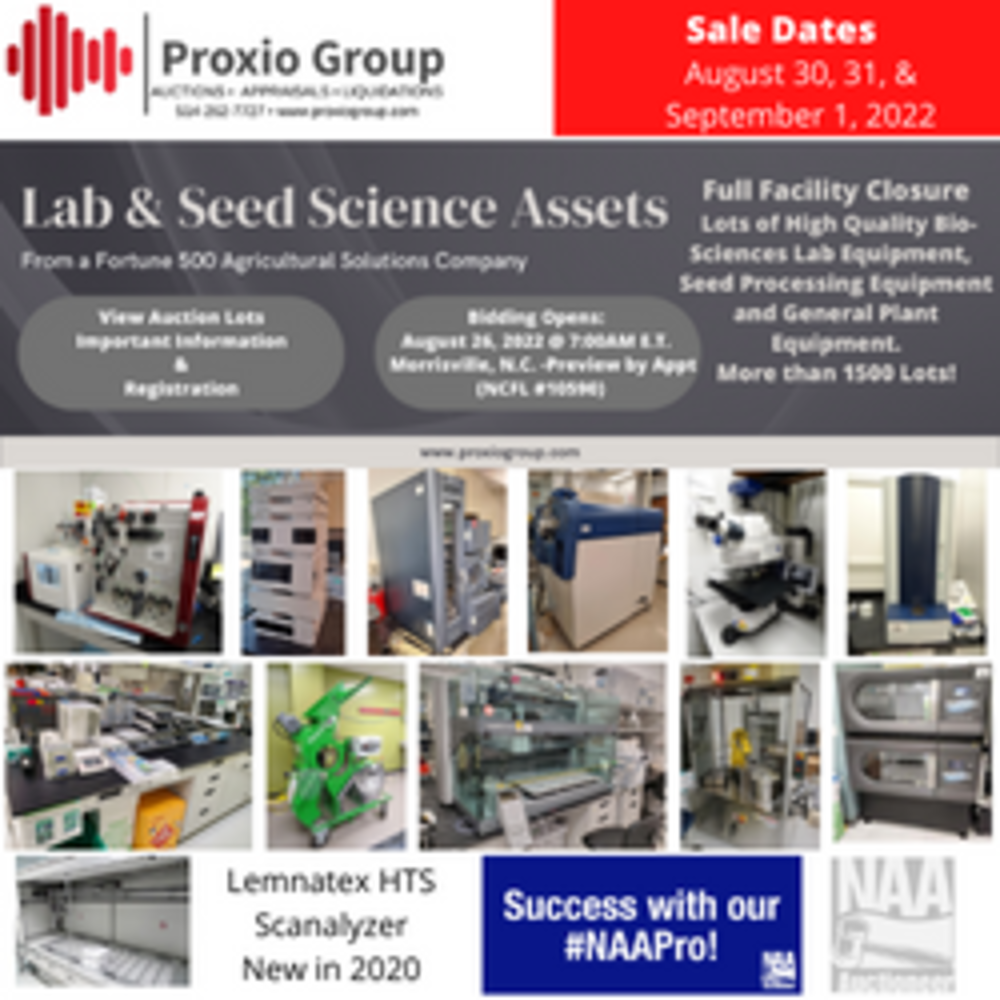 Major 3-Day Auction - Lab Equipment and Greenhouse Assets from a Fortune 500 Agricultural Solutions and BioSciences Company