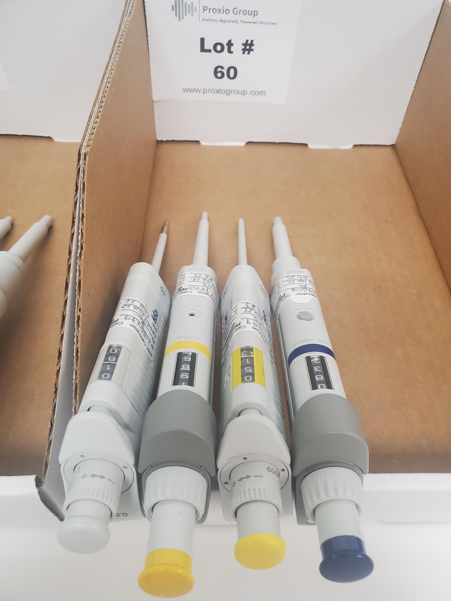 (4) Eppendorf Dial Pipets Including (1) 0.5-10uL, (1) 2-20uL, (1) 10-100uL, (1) 100-1,000uL (Asset