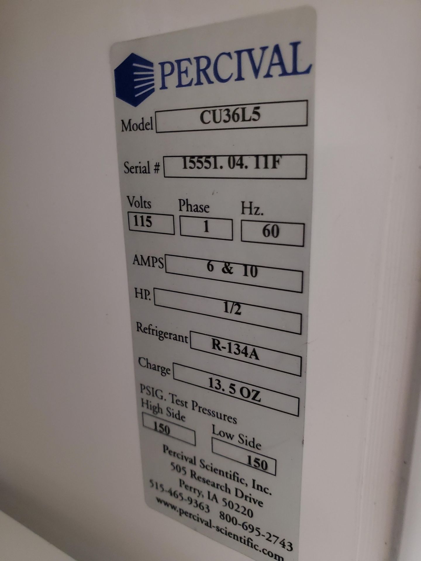 Percival Model CU36L5 5-Tier Single Door Tissue Culturing Chamber - Image 4 of 5