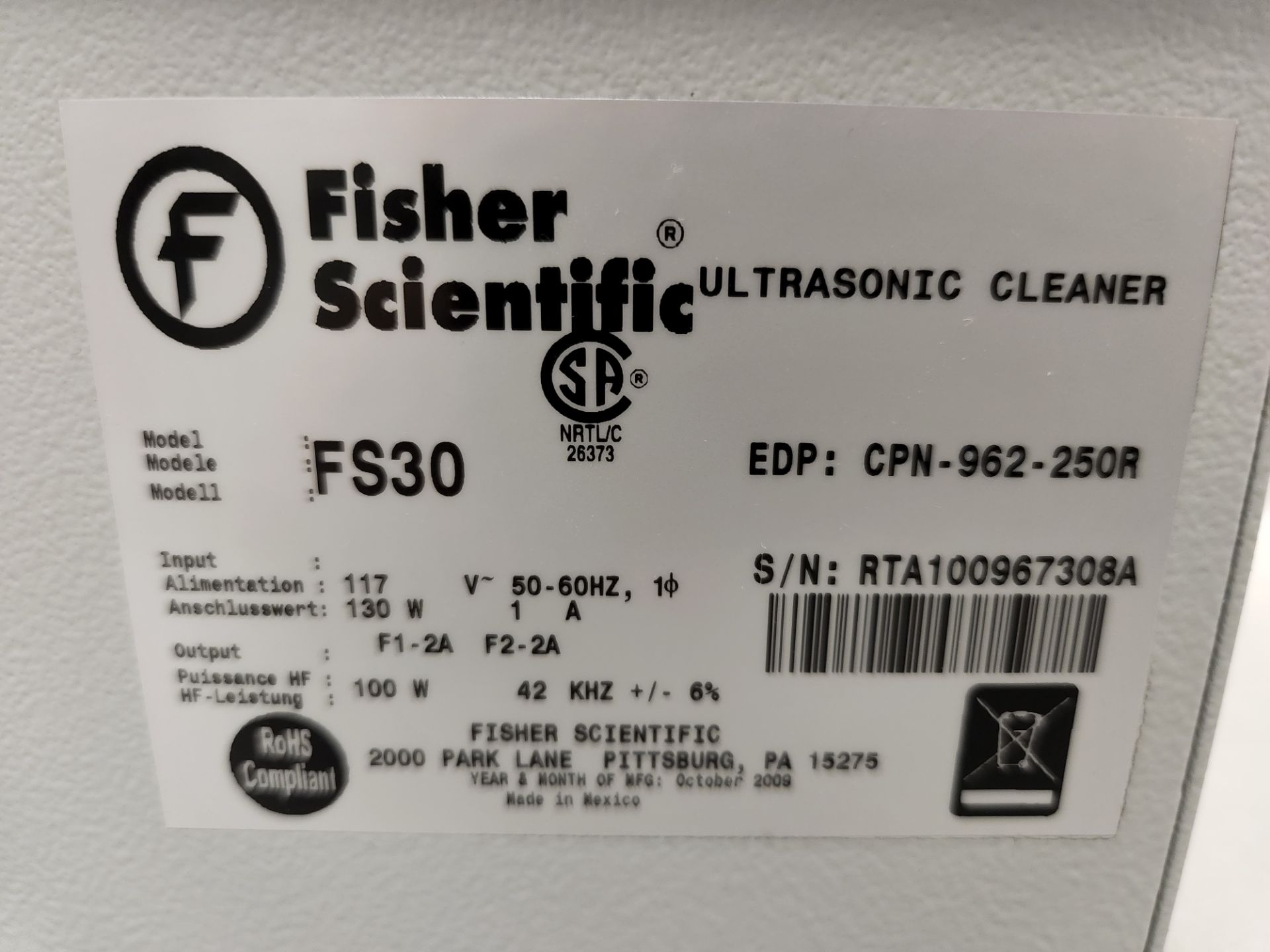 Fisher Scientific Model Fs30 (Asset I.D. # ) - Image 3 of 4