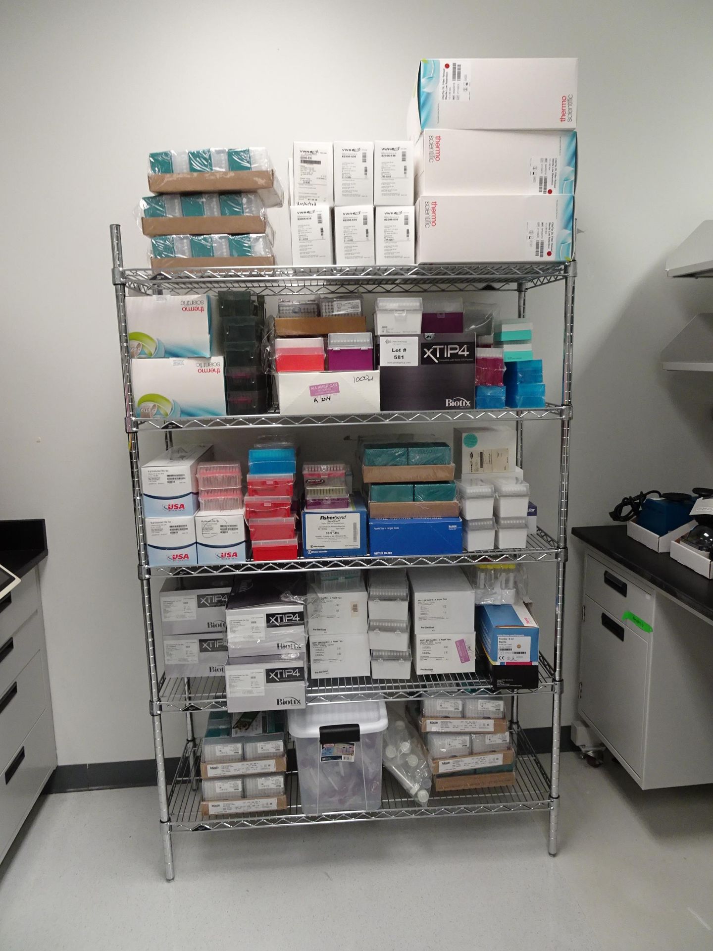 5-Tier Metro Rack and Contents Including But Not Limited To Various Pipette Tips and Well Plates (