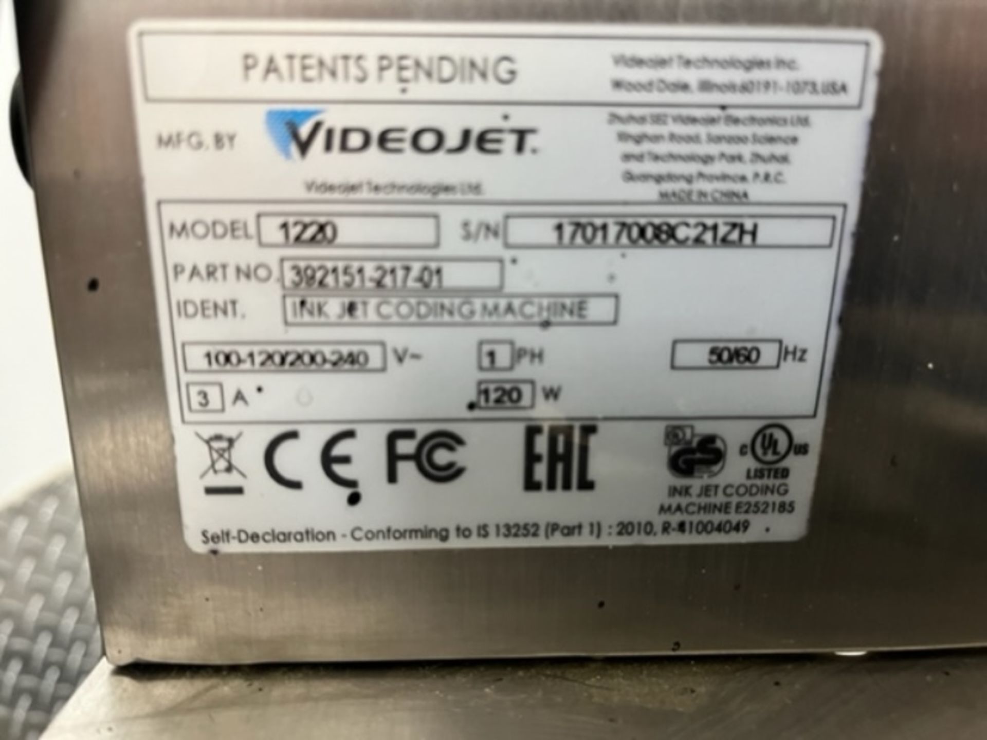 VideoJet Model 1220 Ink Jet Coder - Image 4 of 4