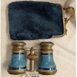 DECORATIVE BLUE ENAMEL OPERA GLASSES IN ORIGINAL CARRY BAG