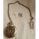 SILVER POCKET WATCH WITH FOB