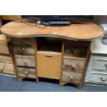 RETRO KIDNEY SHAPED DRESSING TABLE WITH TRIPLE MIRRORED BACK, 6 DRAWERS A/F