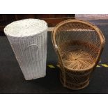 LOOM STYLE LAUNDRY BASKET, WICKER CHILDS CHAIR, CARPET BEATER ETC
