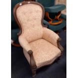 ANTIQUE BUTTON BACK FIRESIDE CHAIR