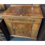 REPRODUCTION YEW WOOD SIDE CUPBOARD WITH BRASS DROP HANDLES, 30'' WIDE