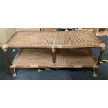 RECTANGULAR WICKER TOP, BAMBOO COFFEE TABLE WITH SHELF UNDER