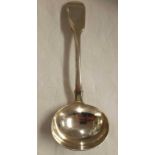 A HEAVY PLAIN SILVER WILLIAM IV SAUCE LADLE, LONDON 1934 BY J.W