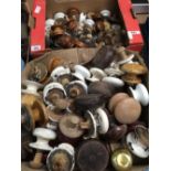 2 CARTONS OF MISC WOOD & GLASS FURNITURE KNOBS