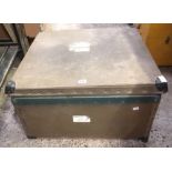 VINTAGE FIBRE 2 HANDLED TRANSIT TRUNK, APPROX 60cm SQUARE X 30cm DEEP