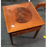 REPRODUCTION INLAID MAHOGANY COFFEE TABLE WITH DRAWER, TOP WATER STAINED