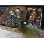 2 CARTONS OF COPPER, BRASS & PLATED WARE