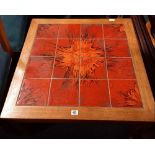 OAK COFFEE TABLE WITH DECORATIVE TILED TOP, 2ft 5'' SQ