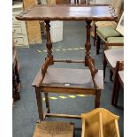 PINE MAGAZINE RACK, SWING TOP STOOL, MAHOGANY PIE CRUST EDGE COFFEE TABLE & SMALL RECTANGULAR TABLE