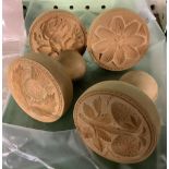 4 VICTORIAN BUTTER PATS CARVED WOOD