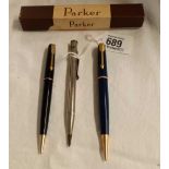 SILVER PENCIL BY J.M & CO. LONDON 1946 & 2 OTHER PARKER PROPELLING PENCILS
