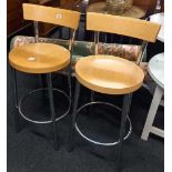 PAIR OF WOOD & CHROME KITCHEN BAR STOOLS