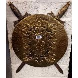 EMBOSSED BRASS CROSSED SWARDS WALL PLAQUE